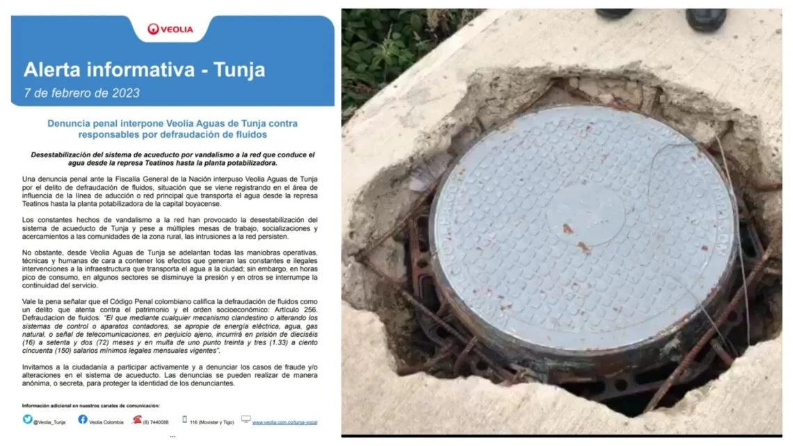 Veolia Tunja interpone acciones penales contra responsables de afectar red que conduce agua desde Teatinos