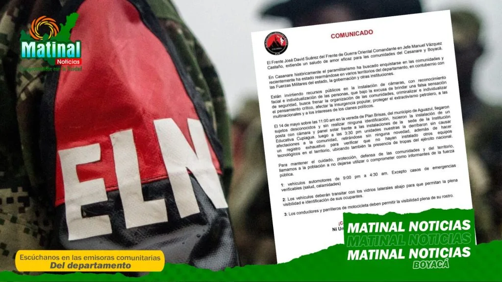 Gobernación de Boyacá responde ante panfleto del ELN que impondría restricciones en zonas rurales de Boyacá y Casanare