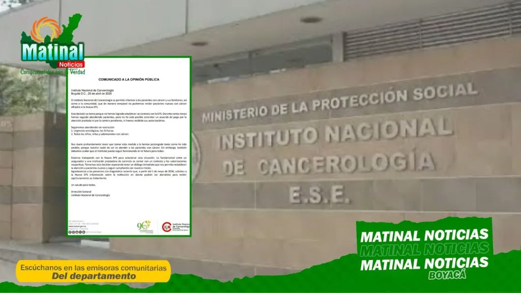 Instituto Nacional de Cancerología suspende servicios a afiliados de Nueva EPS