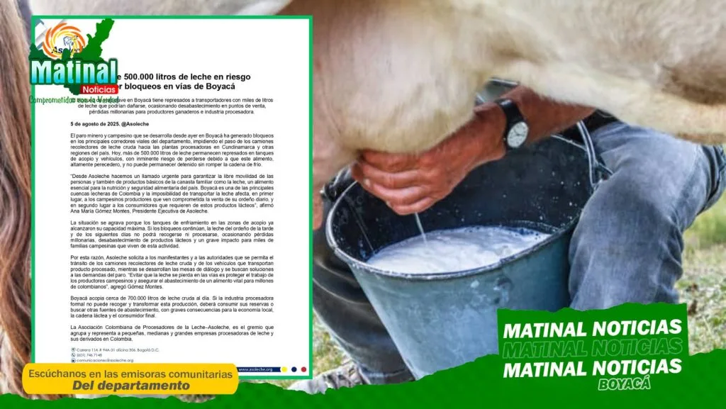 Paro campesino y minero en Boyacá pone en riesgo más de 500.000 litros de leche