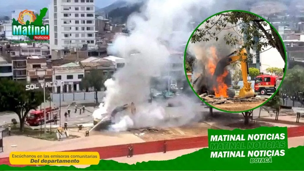 Máquina de construcción terminó incinerada en el centro de Sogamoso ¿Que dicen los organismos de socorro?