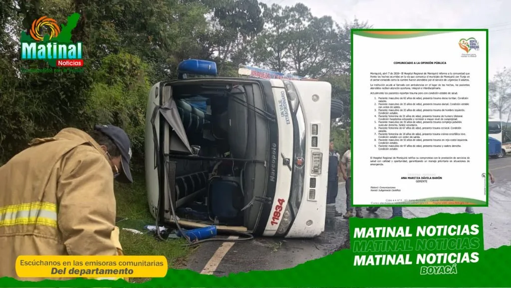 Volcamiento de bus en la vía Tunja – Moniquirá deja nueve personas heridas