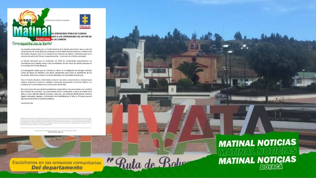 Dos servidores púbicos fueron condenados por exigir dineros a operadores de minas de carbón en Chivatá, Boyacá