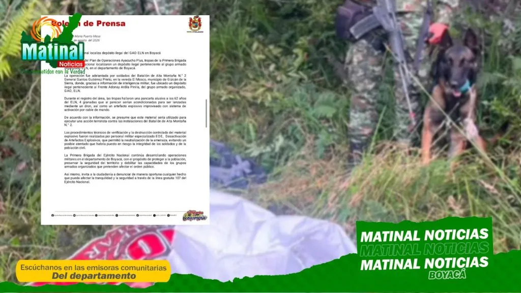 Ejército Nacional destruye depósito ilegal del ELN en Güicán de la Sierra y evita posible atentado contra unidad militar